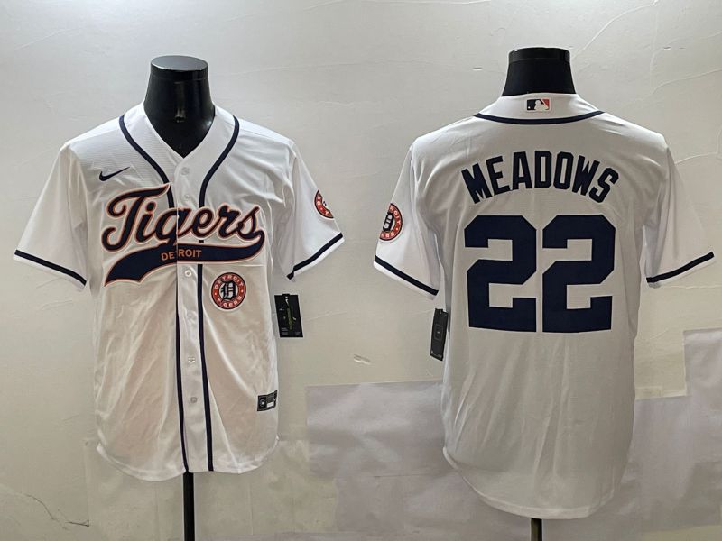 Men Detroit Tigers #22 Meadows White Jointly Name 2025 Nike MLB Jersey style 5